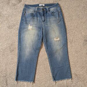 YMI Wanna Betta Butt? Blue Grunge Distressed Stretch Denim Crop Jeans; Size 9/29